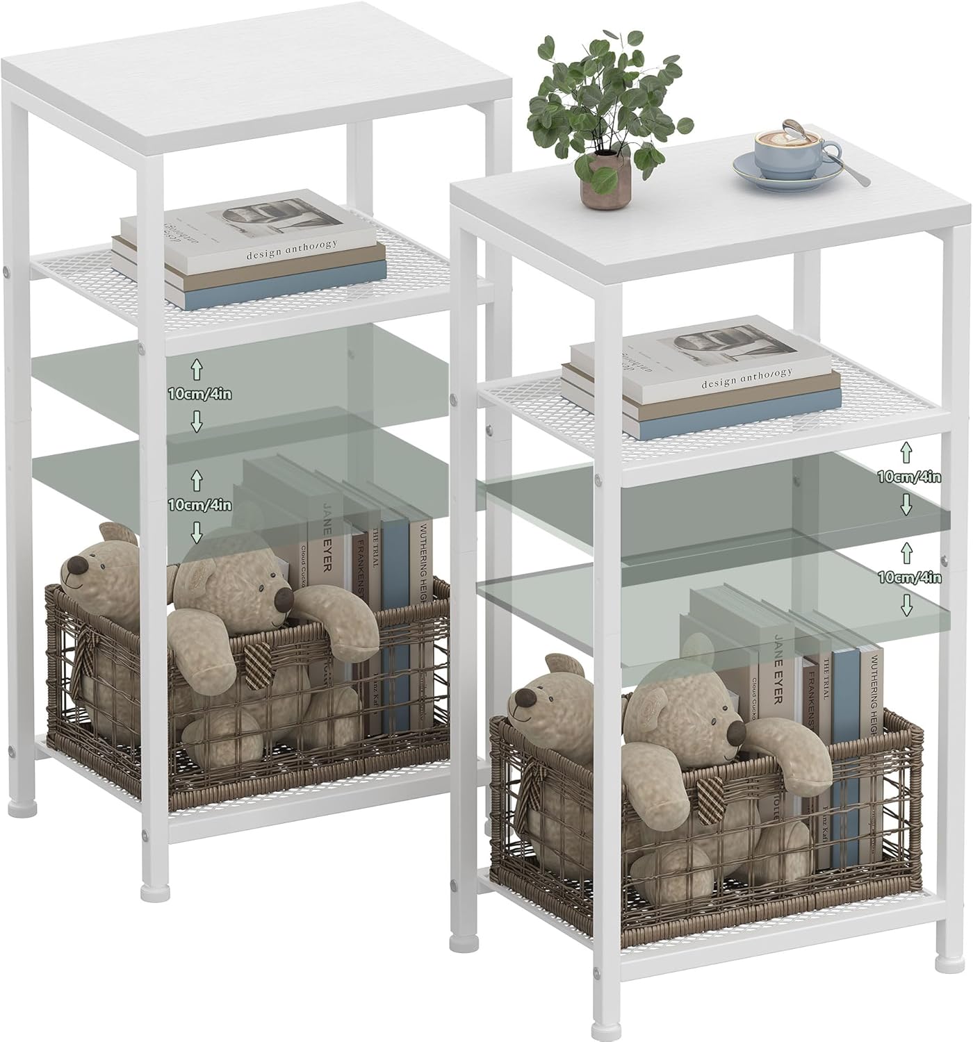 Heybly Small Side Table Set of 2, Tall End Table with Adjustable Shelf, Telephone Table, Nightstand, Accent Table Stand, Small Entryway Table, Bedroom,Living Room, Office,Bathroom, White, HET003WT2