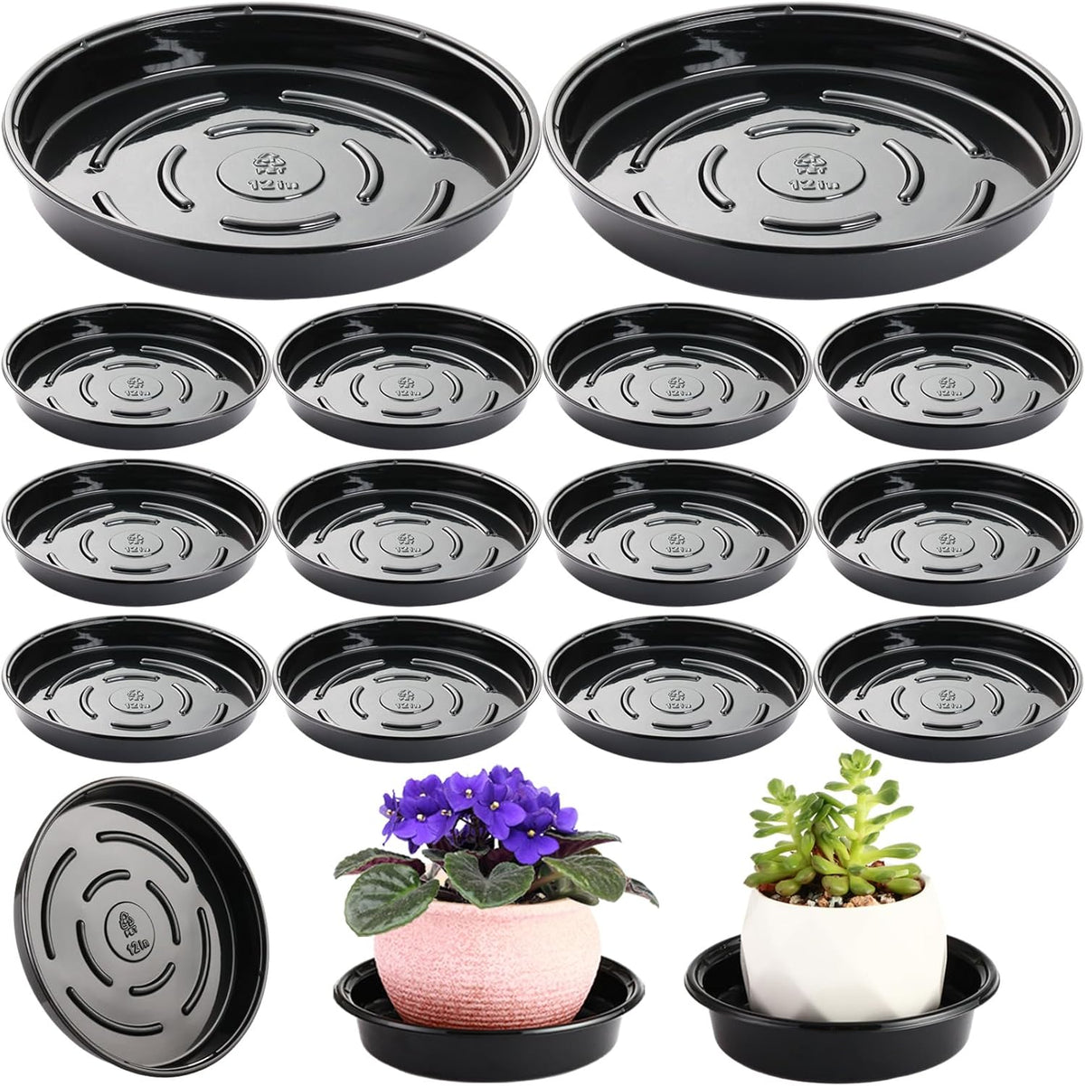 Plant Saucer 15 Pack Plant Trays for Pots 12 Inch Plastic Plant Saucers for Outdoors and Indoors Black Drip Trays for Potted Plants Flower Pot Plates to Catch Water Plant Drainage Dishes No Holes