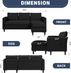 Shintenchi L Shaped Sectional Sofa Couch,Convertible Modular Sofas with Movable Ottoman,3-Seat Upholstered Corduroy Couch,Small Couches for Living Room,Apartment,Office(Black)