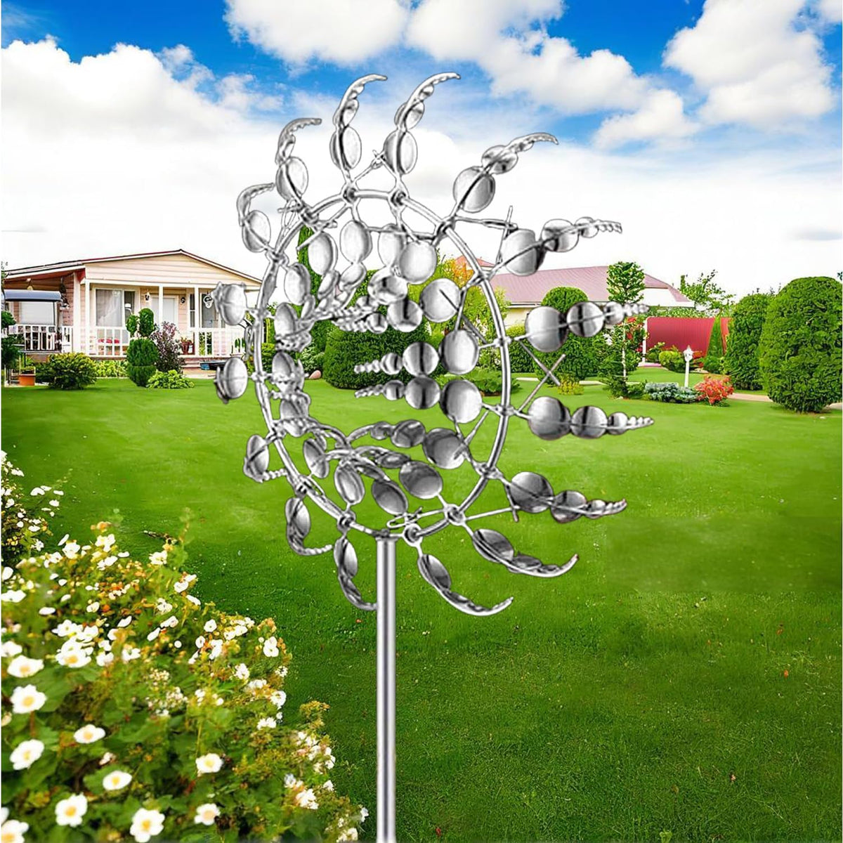Magical Metal Windmill, Garden Spinners Outdoor, Wind Spinners Outdoor, 360° Metal Windmill for Yard Garden, Wind Powered Sculptures and Spinners for Decor (1Pcs Silver Windmill)