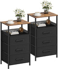 JARHETUN Nightstand Set of 2, Night Stands with 3 Fabirc Drawers, 26.4 Inch Tall Bedside Table with Metal Shelf, Modern Side End Table Storage Furniture, Small Dresser for Bedroom, Rustic Brown