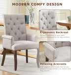 SoarFlash Chenille Dining Chairs Set of 2, Tall Back Side Chair，Modern Upholstered High-end Tufted Side Chair with Armrest, Solid Wood Leg, Beige
