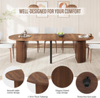 weselon 42"-105" Extendable Dining Table for 4-12, Expandable Oval Dining Room Table with Fluted Pedestal Base & Reinforced Metal Support Leg, Large Modern Kitchen Table for Dining Room (Walnut)