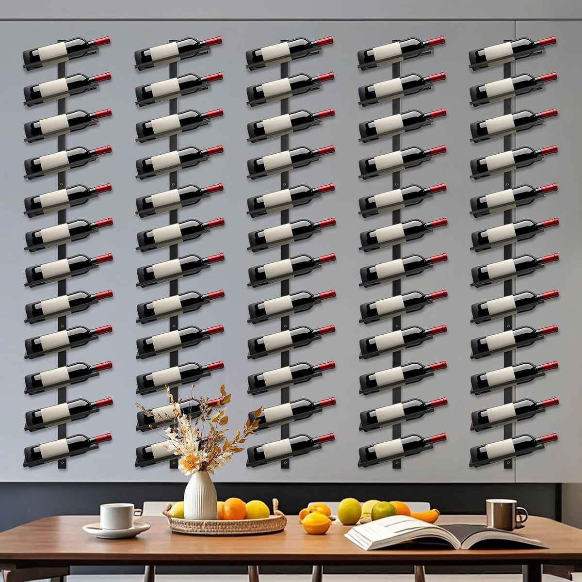 ETOYA Wall Mounted Wine Rack, H 59inch, 12 Rows, 60 Bottle Wine Cellar Racks, Metal Wine Bottle Holder for Dining Room, Kitchen, Bar, Basement & Restaurant (5 Columns（60 Bottles）)