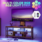 DWVO Corner TV Stand with Mount & LED, Height Adjustable, Rustic Brown | Entertainment Center With Height Adjustable Mount, Led Lights, Power Outlet, Corner Design, Fits 60-70 Inch Tvs, Rustic Style