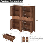 Set of 2 Pantry Cabinet, 69" Tall Freestanding Storage Cabinet with Louvered Doors and 4-Tier Adjustable Shelves, Modern Farmhouse Tall Cupboard with Large Drawers for Kitchen, Living Room, Brown