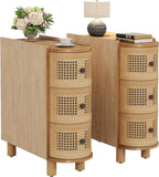 Tribesigns 3-Drawer Rattan End Table, Sofa Side Table with Vintage Embossed Handles for Living Room, Bedroom (2, Oak)