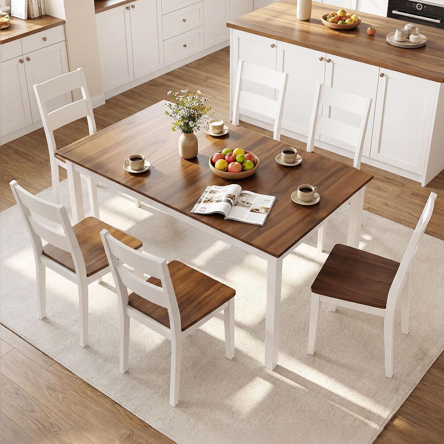 Giantex Dining Table for 4-6, 60" Rectangular Kitchen Table with Solid Rubber Wood Legs, Farmhouse Wooden Dinner Table for Dinette, Home Office, Living Room (Brown)