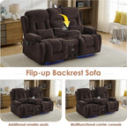 TUNYI Wall Hugger Loveseat Recliner Sofa with Console, Power Reclining Loveseat RV Couch with Massage & Heat/USB/Outlet/Storage/LED Light/Speaker (Brown, 2 Seat with Console)