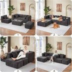 Modular Sectional Sofa with Deep Seat, Cloud Couch with 2 Movable Ottoman, No Assembly Required, Modern Plush Corduroy Cloud Couches for Living Room & Apartment, Grey