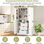 70.9" Tall Kitchen Pantry Cabinet with 4 Doors 3 Drawers 6 Wine Racks & Removable Shelves, Freestanding Storage Cabinets with Built-in Workstation for Kitchen Dining Room Living Room(White)