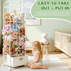 Stuffed Animal Storage, Metal Stuff Animals Zoo Holder with Fabric Drawer and Wheels Tall Vertical Plushies Toy Organizer Plush Storage Cage with Elastic Band for Nursery Playroom Corner