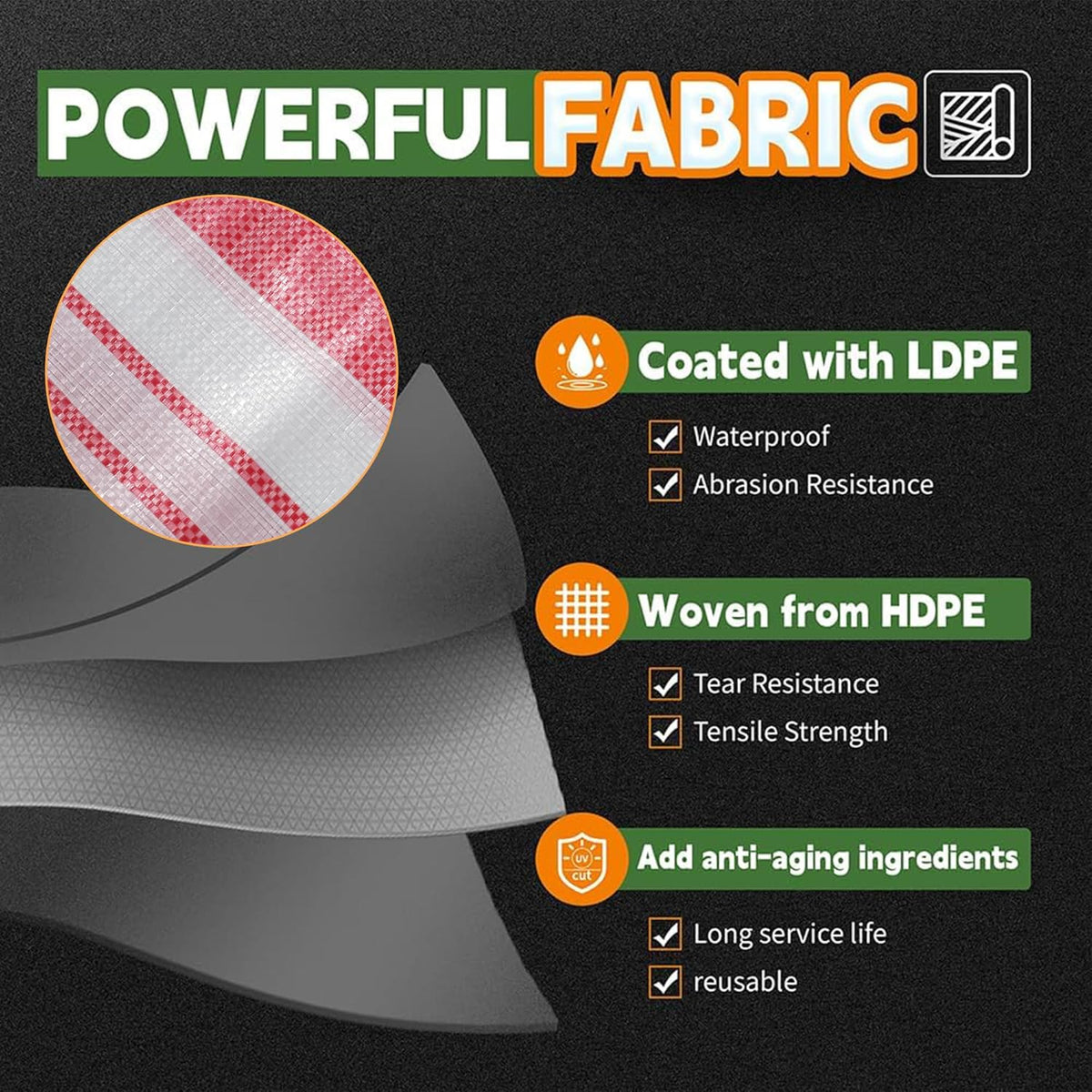 RAINDEWAY Tarps 12x14 Feet,12 Mil Sunshade Striped Tarp Waterproof,Multipurpose Poly Tarp Cover with Grommets and Reinforced Edges,Red/White Tarps