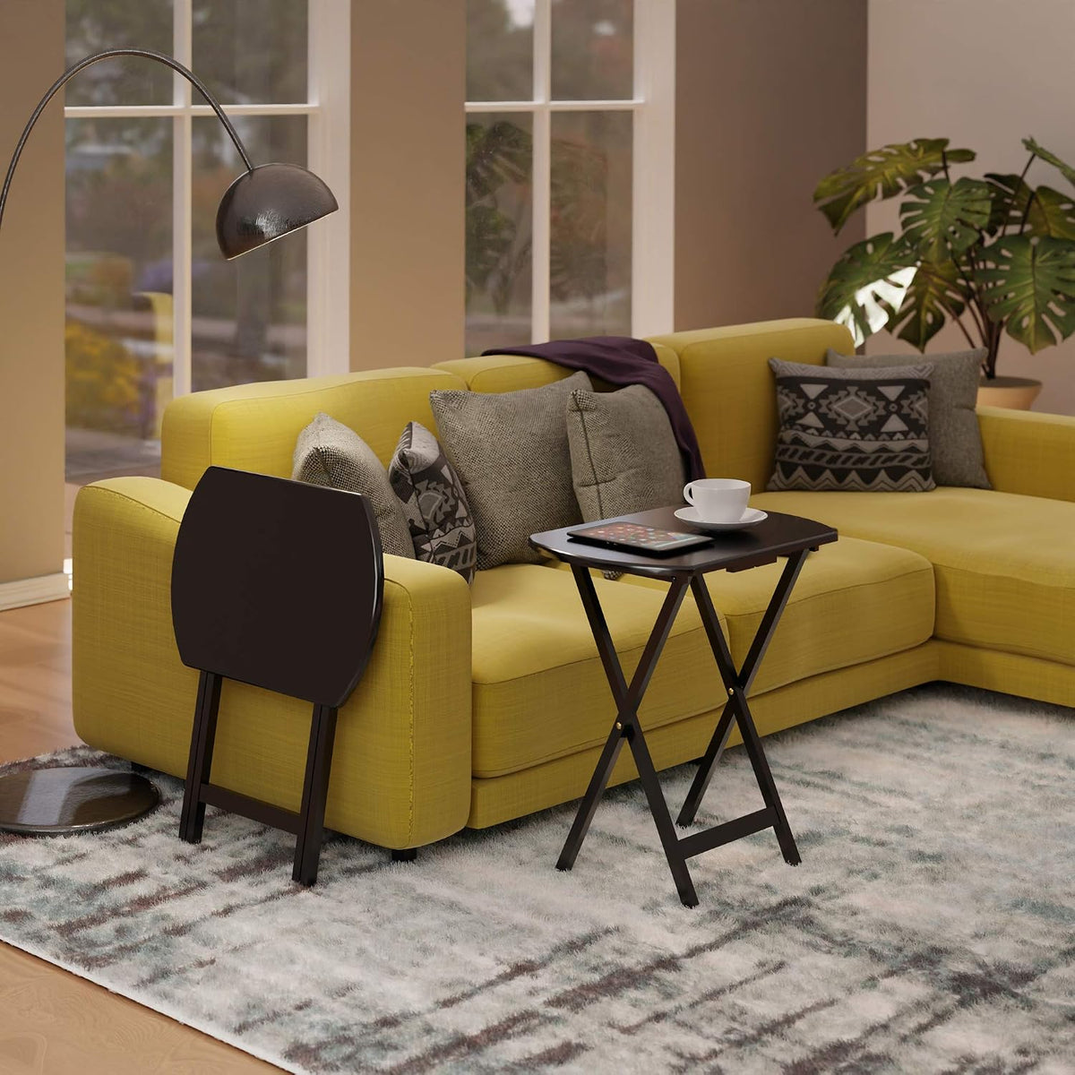 Winsome Corbett Set of 2 Oversized Foldable Snack Tables | Easy to Store Portable Fold Up Table Set for Kitchen, Living Room TV Dining, Crafts, Puzzles, Work From Home