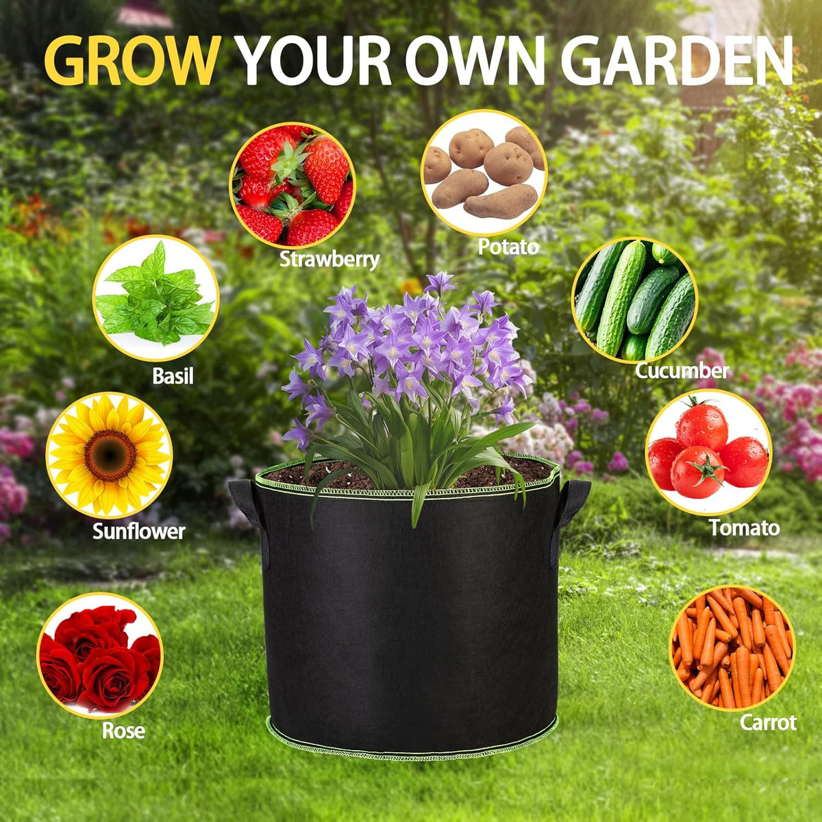 3-Pack 20 Gallon Grow Bags, Thickened Nonwoven Fabric Pots with Handles,Durable Garden Planters Aeration Gardening Container to for Plants, Vegetables, and Flowers