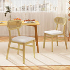 Giantex Wooden Dining Chairs Set of 2, Faux Leather Upholstered Kitchen Chairs w/Breathable Mesh Cane Backrest, Rubber Wood Frame, Padded Seat, Farmhouse Armless Dining Room Chair, Natural