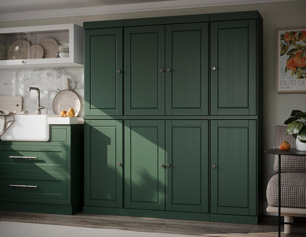 Palace Imports Solid Wood Storage Cabinet - 71.5" Tall, 65" Wide Freestanding Kitchen Pantry with 2-Drawer Kit & Adjustable Shelves – Green, Renewable Eco-Friendly 100% Wood, Made in Brazil