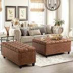 Grepatio 35.5" Large Square Storage Ottoman, Lift Top Ottoman Square Bench with Storage, Tufted Upholstered Ottomans, Ottomans Coffee Tables for Living Room, Bedroom (Brown)