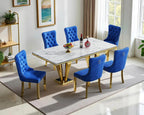 Henf White Gold Faux Marble Dining Table Set for 6, Modern 7-Piece Dining Table Set with 6 Upholstered Chairs, 68" Large Long Marble Kitchen Dining Room Table and Chairs with Stainless Steel Base