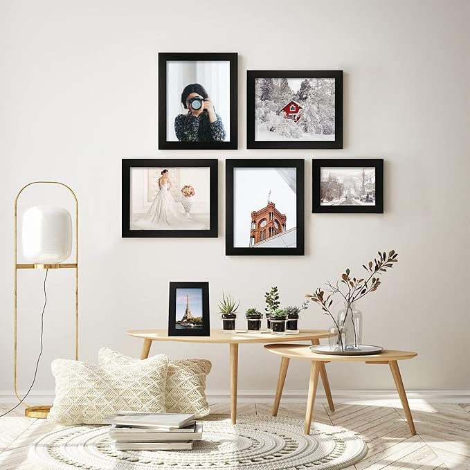 4x6 Picture Frame Set of 4, Black Wooden Frame with High Definition Glass, 4 x 6 Photo Frames for Tabletop Display and Wall Mounting