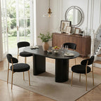 Black Boucle Dining Chair Set of 4, Modern Oval Upholstered Dining Chairs with Curved Back and Metal Leg for Dining Room,Restaurant,Kitchen Island(Gold Leg)