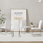 Modern Dining Chairs Set of 4, White Faux Leather Kitchen Chairs, Upholstered Armless Dining Room Chair with Silver Mental Legs Heavy Duty, Comfortable (White Chairs, Set of 4)
