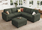 HONBAY Corduroy Sectional Sofa with Storage Ottoman, 6 Seaters L Shaped Small Sectional Couch for Living Room, Green
