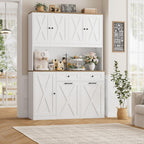 HOSTACK 71" Kitchen Pantry with 12.5 Gallon Double Trash Can Cabinet, White | Farmhouse Garbage Can Cabinet with Pull Out Trash Can Storage, 47"W Kitchen Hutch with Hidden Garbage Storage for Dining Room