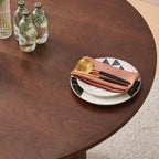 NORDICANA 5-Piece Wooden Round Dining Room Table and Chair Set, 47-Inch Kitchen Table with Barrel Chairs for 4, Brown Upholstered Sherpa Dining Set, MDF Core with Walnut Finish