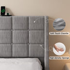 ONBRILL Queen Headboard Only with Charging Station, Soft Chenille Fabric