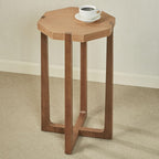 Huxley Octagonal End Table with Weathered Oak Top and Dark Walnut Crossing Legs | 16 inch Diameter x 26 inch high | Wooden Side Table for Living Room, Bedroom, or Office | Modern | Geometric