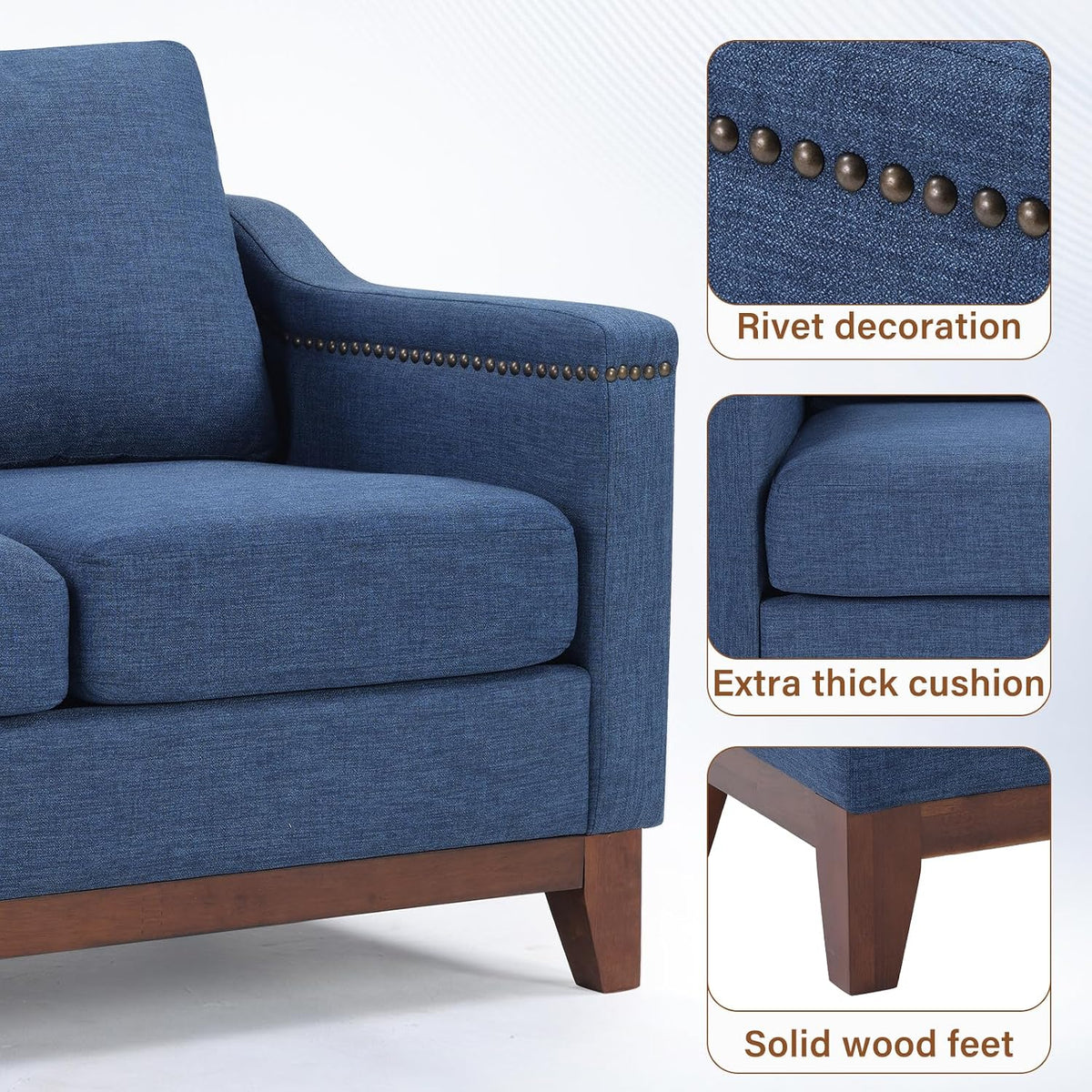 HAOMARKETS Vintage Upholstered Armchair Set of 2 with Nailhead Trim and Solid Wood Legs, Comfortable Accent Chair for Living Room & Bedroom, Blue