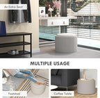 HOMCOM Round Storage Ottoman with Flip Top Tray, Footstool, Light Gray | Upholstered Fabric, Small Coffee Table, Hidden Compartment, Accent Vanity Stool, Living Room