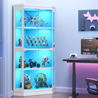 Jocoevol Corner Display Cabinet with Glass Doors, 4-Tier Display Cases for Collectibles with RGB Lights, 67'' Tall Corner Curio Cabinet with Human Body Sensor for Living/Game Room, White