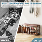 Shoe Rack Bench for Entryway 3-Tier, Free Standing Shoe Racks with Seat Cushion, Narrow Shoe Storage Shelf with Boot Organizer, Shoe Rack for Small Spacesh with Wood Bench (Brown+Brown)