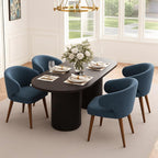 HNY Mid Century Modern Dining Chairs Set of 4, Upholstered Curved Wingback Accent Arm Chairs, Linen Side Chairs with Solid Wood Legs, Navy Blue