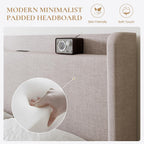 SHA CERLIN King Size Storage Bed Frame with 4 Oversized Drawers, Modern Wingback Headboard with Storage Shelf & Charging Station, No Box Spring Needed, Easy Assembly, Beige