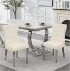 adochr Velvet Dining Chairs Set of 2, Upholstered Kitchen Chairs with Mteal Legs, Modern Button Tufted Back with Square Pull Ring Trim for Dining Room, Beige