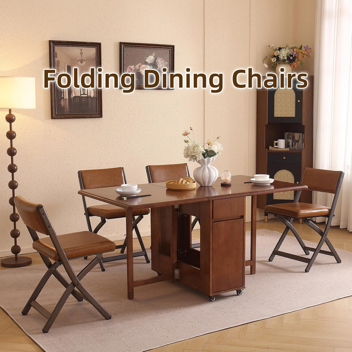 Folding Chairs with Cushion 2 Pack, High-Resilience Foam, Yellowish-brown | 450LBS Capacity, 2-Inch Thick Cushion, 4.7" Folded, Foldable Dining Chairs for Kitchen Dining Room Wedding Office Party