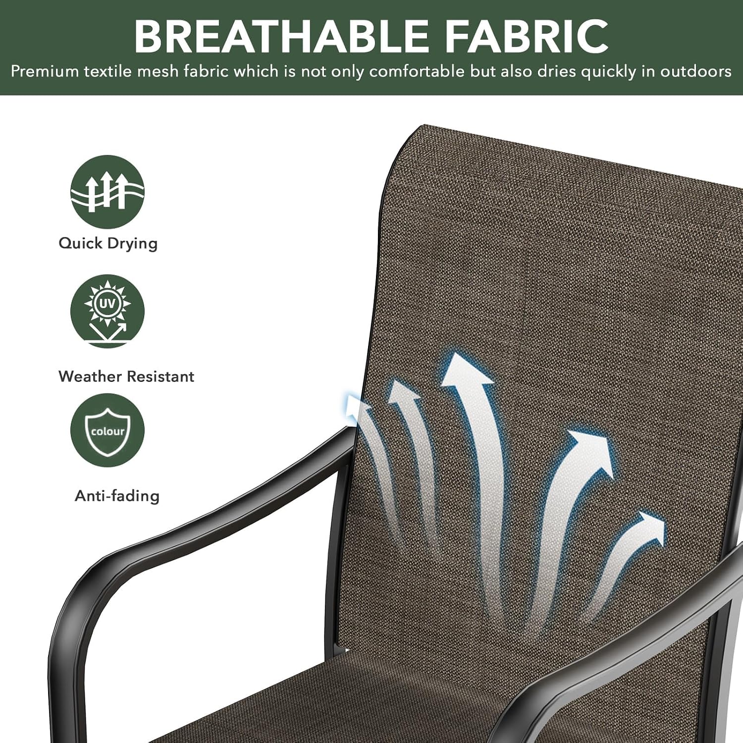 Anmutig Patio Swivel Dining Chair, Outdoor Metal Chair with Textilene Mesh Fabric Patio Furniture Set Porch Chairs with Metal Rocking Frame for Lawn Garden Backyard Light Tan/Grey