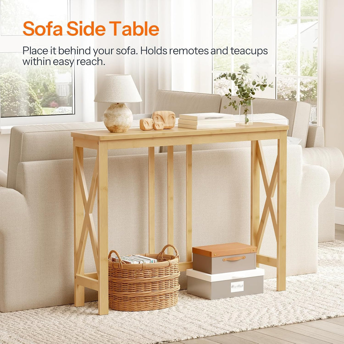 HOOBRO Narrow Console Table, Sofa Table for Entrance, 39.4" Long Entryway Behind Couch Table, Bamboo Hallway Table, Entryway Table, for Living Room, Foyer, Natural YL107XG01