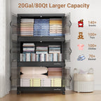 BROVIEW 320Qt Stackable Storage Bins with Lid, Extra Large Closet Organizer Collapsible Drawer Boxes with Wheels, Folding Plastic Cabinet Containers for Home Kitchen Room Organization, 4Pack Black