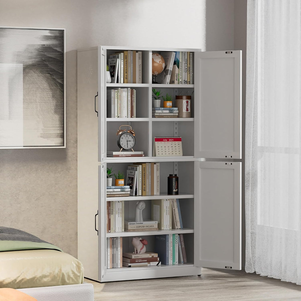 White Steel Kitchen Pantry Storage Cabinet with Adjustable Shelves Heavy Duty Metal Cabinet for Kitchens Bathrooms Living Rooms