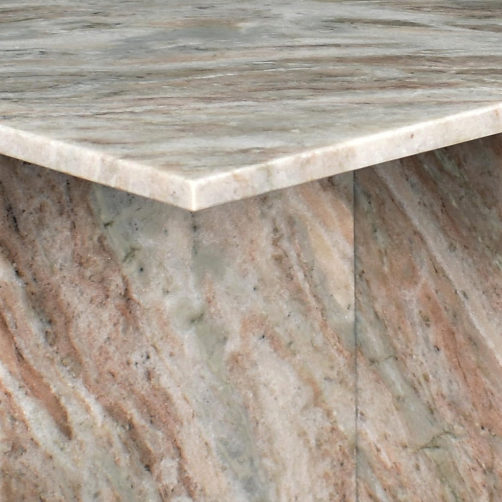 Eyely BTM1104A Thorne 18.5" Contemporary Natural Marble Handmade T-Shaped End Table, Side Table for Bedroom, Living Room, Gray/Beige