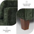 Luxury Oversized Accent Reading Chair for Living Room, 41", Chenille, Green | Upholstered Piping Single Armchairs with Comfy Tufted Backrest, Wood Legs, 2 Pillows for Bedroom, Office, Reception Area