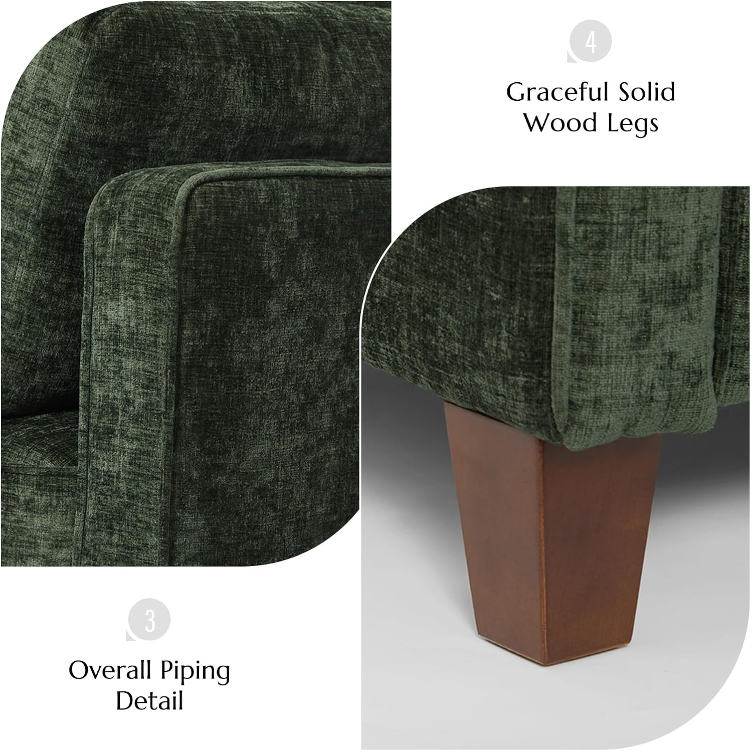 Luxury Oversized Accent Reading Chair for Living Room, 41", Chenille, Green | Upholstered Piping Single Armchairs with Comfy Tufted Backrest, Wood Legs, 2 Pillows for Bedroom, Office, Reception Area