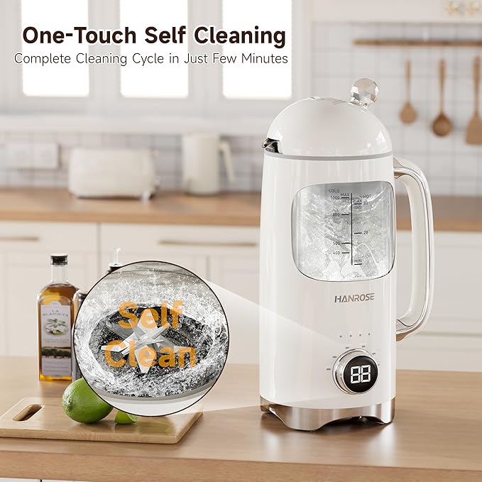 6-in-1 Upgraded 34oz Nut Milk Maker Machine with 8 Stainless Steel Blades, Automatic Plant-Based Milk Maker for Homemade Soy, Almond, Oat, Shakes & More, Keep Warm, Delay Start & Self-Cleaning