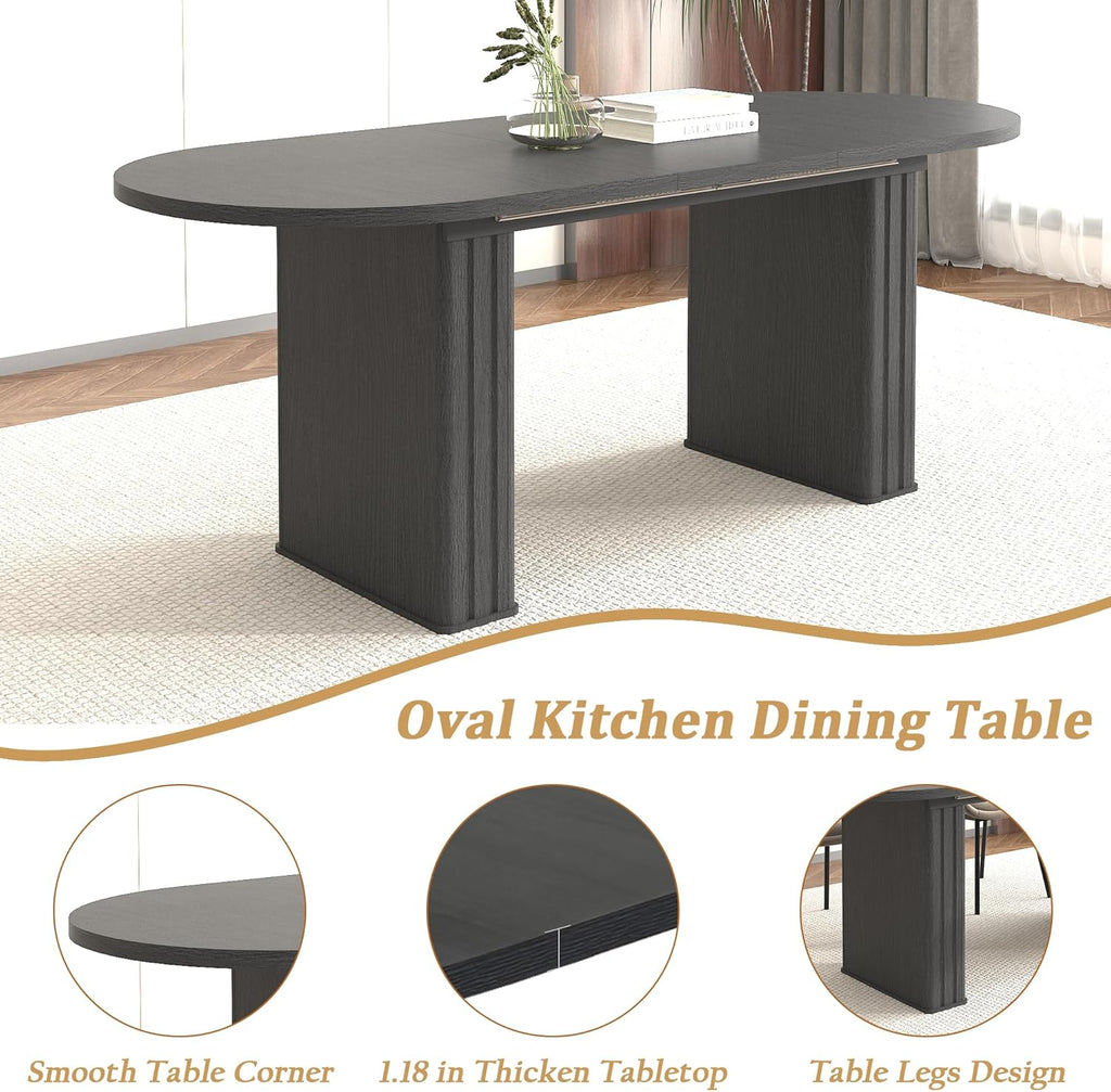 Extendable Dining Table Set of 4, Black Oval Dining Room Table & 4 Black Velvet Dining Chairs with Wood Leg, 62.99"-78.74" Kitchen Table and Chairs Set, Modern 5 Piece Dining Set