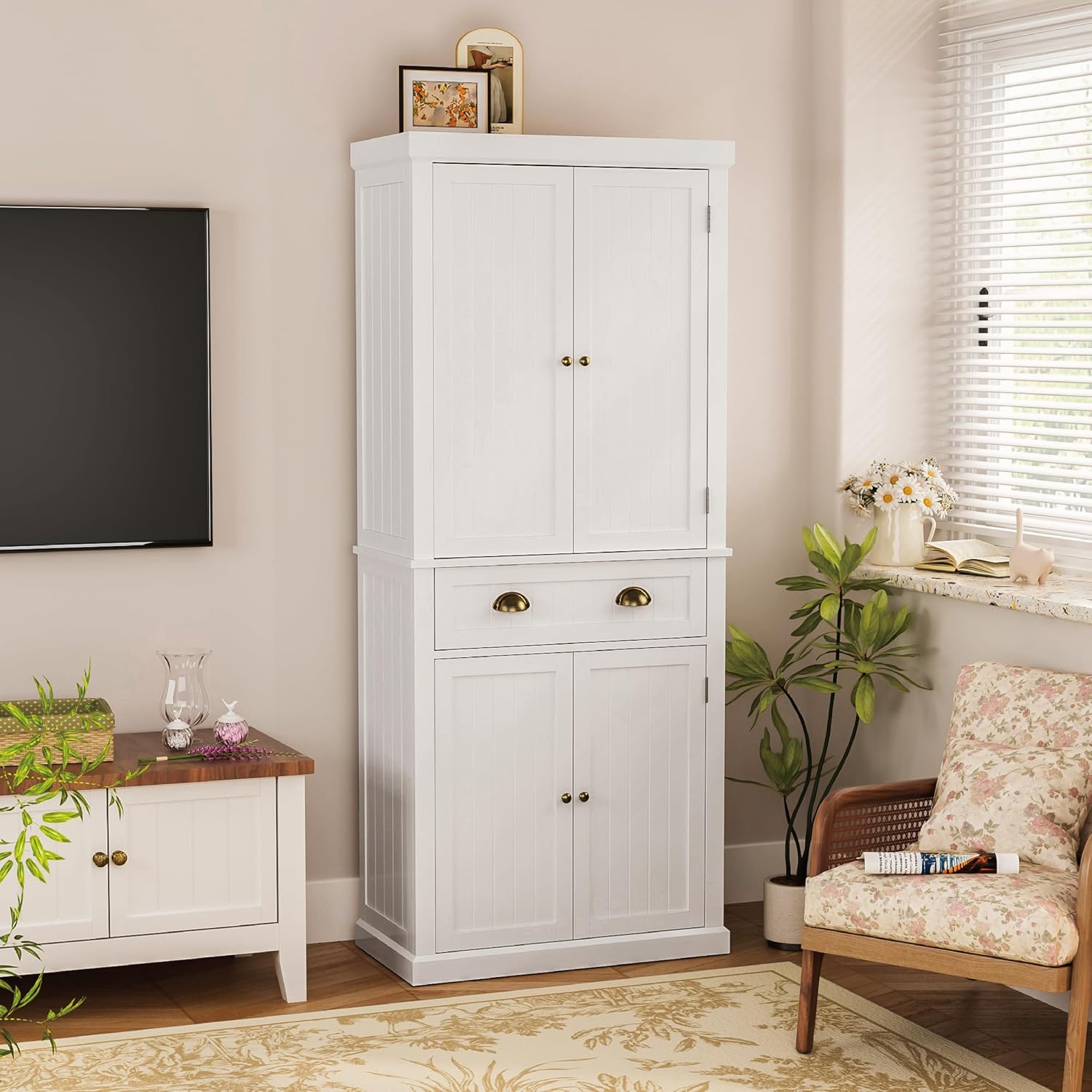 72" Kitchen Pantry,Tall Storage Cabinets with Doors and Shelves,Freestanding Pantry Cabinet for Bathroom,Dining Room and Living Room (Standard White)