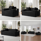 Sectional Sofa 3 Piece Set with Cup Holders & Side Pockets, Modern Corduroy Fabric Deep Seat Cloud Couch Living Room, Office, No Assembly (Black)